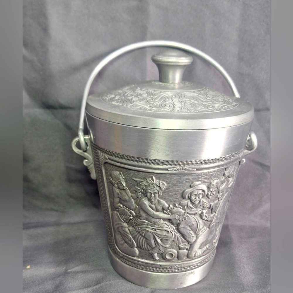Vintage Pewter Ice Bucket Small Heavy Beautiful Design